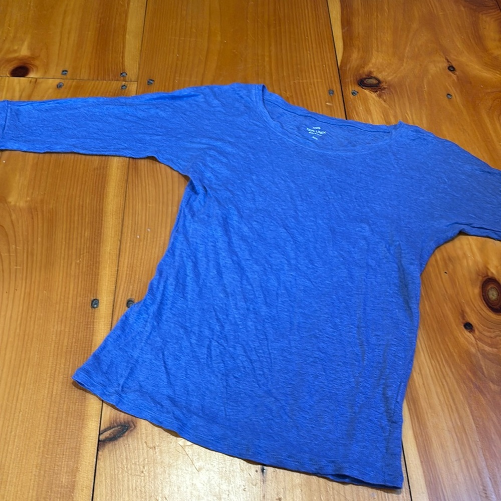 J CREW XXS Blue Scoop Neck Linen Blouse 3/4 Sleeve